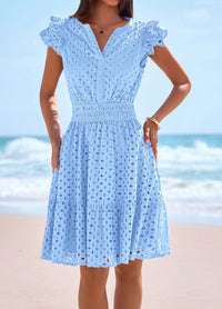 PRETTYGARDEN Women's Summer Sundresses Eyelet Cap Sleeve V Neck Short Boho Wedding Guest Dress Beach Vacation Clothes PRETTYGARDEN