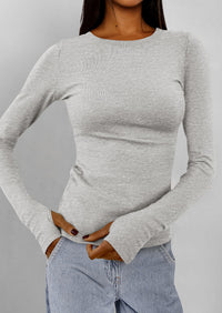 BTFBM Women's Casual Tops Spring Fall Outfits Long Sleeve Shirt Crewneck Workout Stretchy Slim Fit Going Out Top