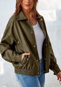 PRETTYGARDEN Women's Faux Leather Motorcycle Jacket Trendy Fall Spring Clothes Oversized Zip Up Winter Coat Outerwear