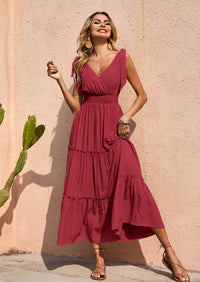 PRETTYGARDEN Women's Cross Neck Spring Sleeveless Tiered Maxi Dress Beach Tie Strap Smocked Long Dresses Pleated Sundress
