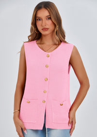 PRETTYGARDEN Women's Knit Sweater Vest Summer Sleeveless Button Down Tank Tops Trendy Business Casual Outfits PRETTYGARDEN