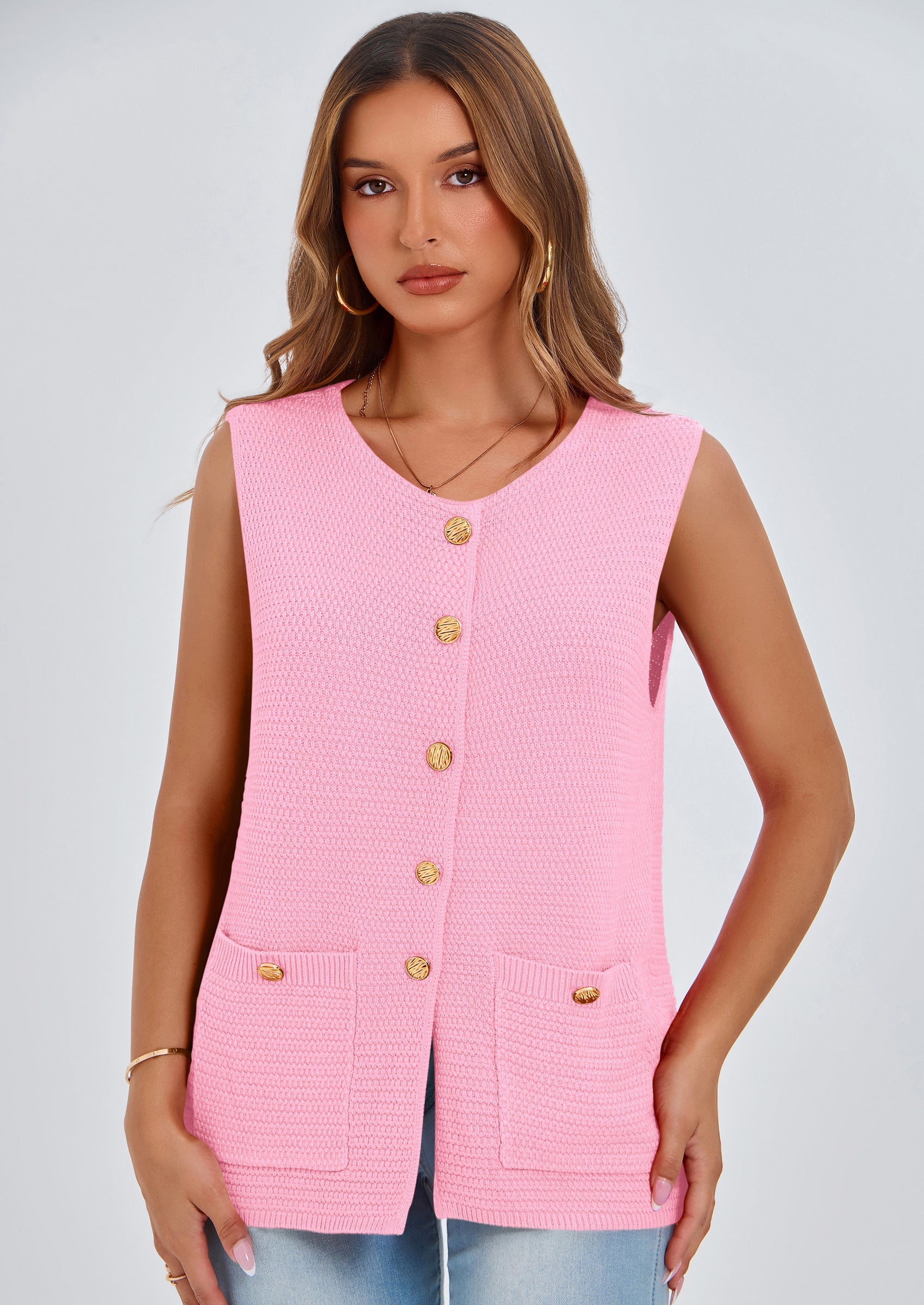 PRETTYGARDEN Women's Knit Sweater Vest Summer Sleeveless Button Down Tank Tops Trendy Business Casual Outfits PRETTYGARDEN