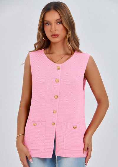 PRETTYGARDEN Women's Knit Sweater Vest Summer Sleeveless Button Down Tank Tops Trendy Business Casual Outfits PRETTYGARDEN