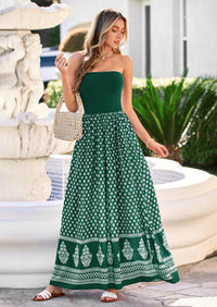 PRETTYGARDEN Summer Dresses for Women Floral Patchwork Strapless Tube Long Flowy Dress Beach Vacation Clothes