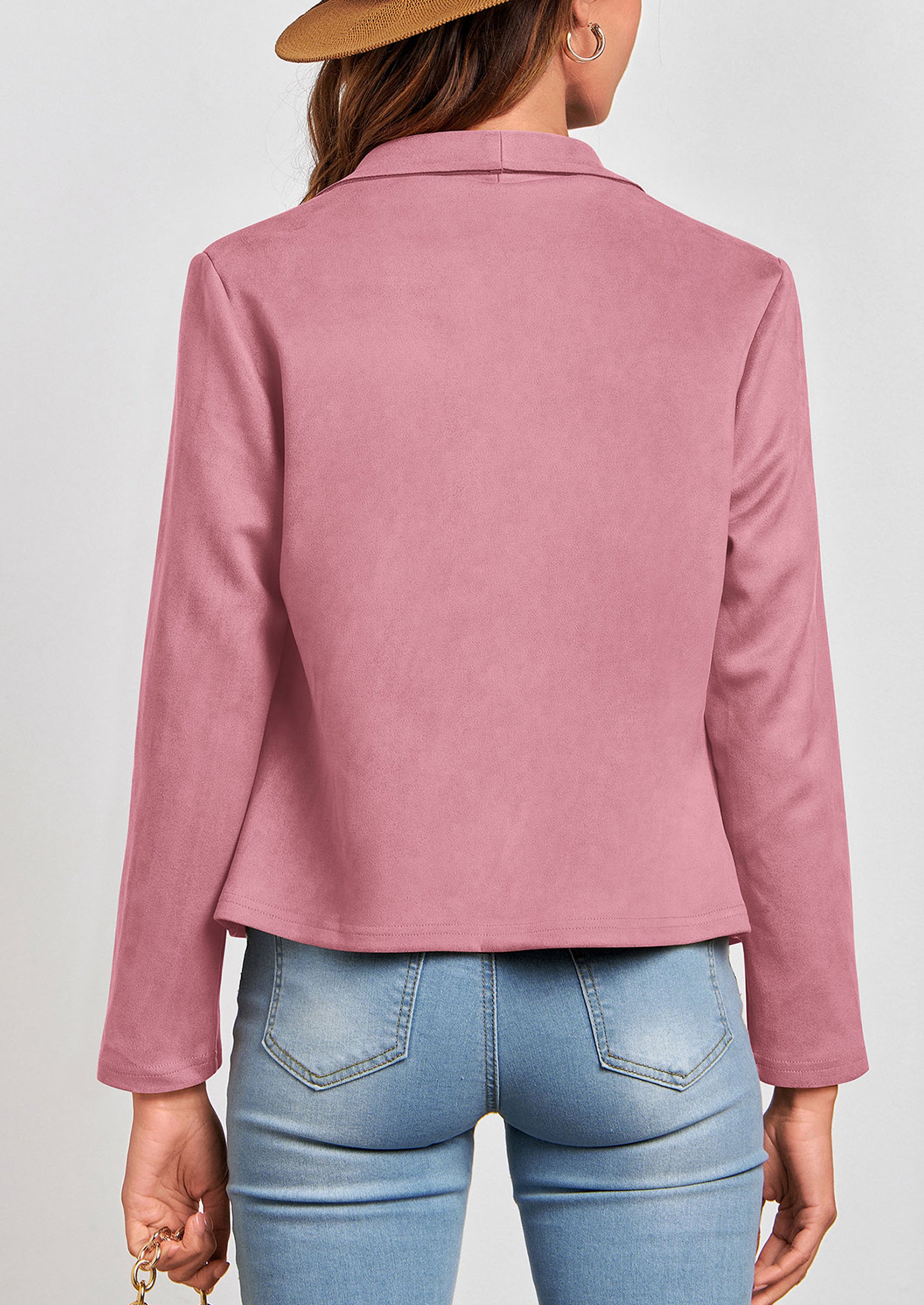 PRETTYGARDEN Women's Faux Suede Jackets Fashion Fall Clothes Long Sleeve Open Front Cropped Coat Outwear