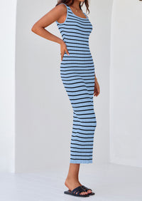 Womens Summer Tank Dress Casual Sleeveless Striped Ribbed Knit Long Dresses Beach Vacation Sundress