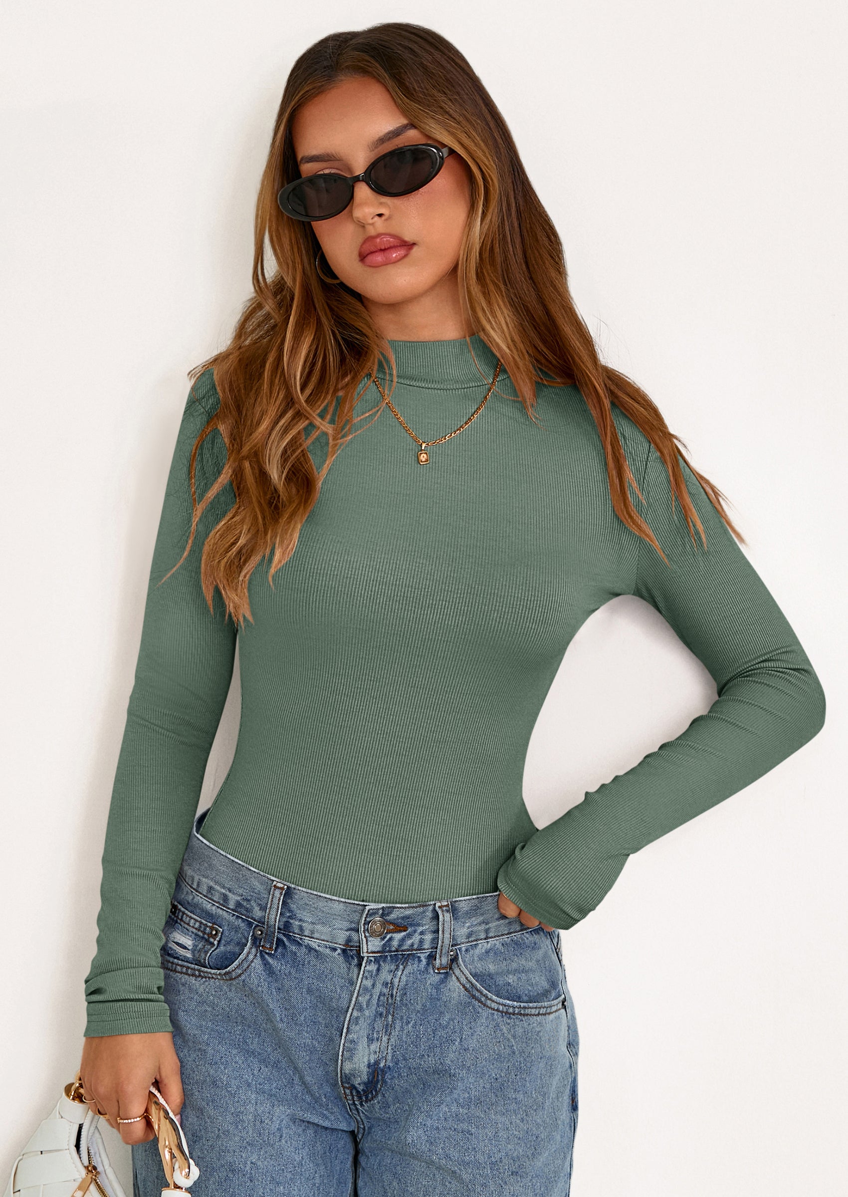 PRETTYGARDEN Women's Turtleneck Long Sleeve Shirts Fall Basic Tees Ribbed Fitted Tops Thermal Layering Knit Top Clothes