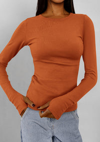 BTFBM Women's Casual Tops Spring Fall Outfits Long Sleeve Shirt Crewneck Workout Stretchy Slim Fit Going Out Top