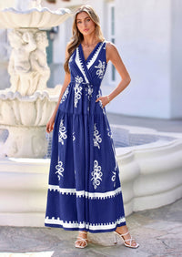 PRETTYGARDEN Womens Floral Maxi Dress Sleeveless Vneck Belt Ruffle Long Dresses Boho Summer Beach Vacation Clothes