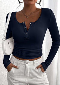 BTFBM Women Long Sleeve Shirts Fall Tops V Neck Button Up Slim Fit Ribbed Knit Solid Color Casual Shirts