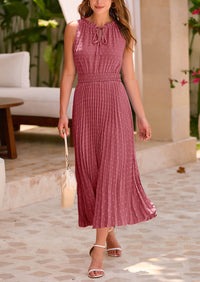 PRETTYGARDEN Women's Midi Summer Dresses Casual V Neck Swiss Dot Ruffle Sleeveless A Line Beach Sun Dress