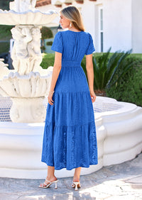 PRETTYGARDEN Womens Boho Maxi Dress Floral Summer Spring Short Sleeve V Neck A Line Embroidered Beach Vacation Dresses