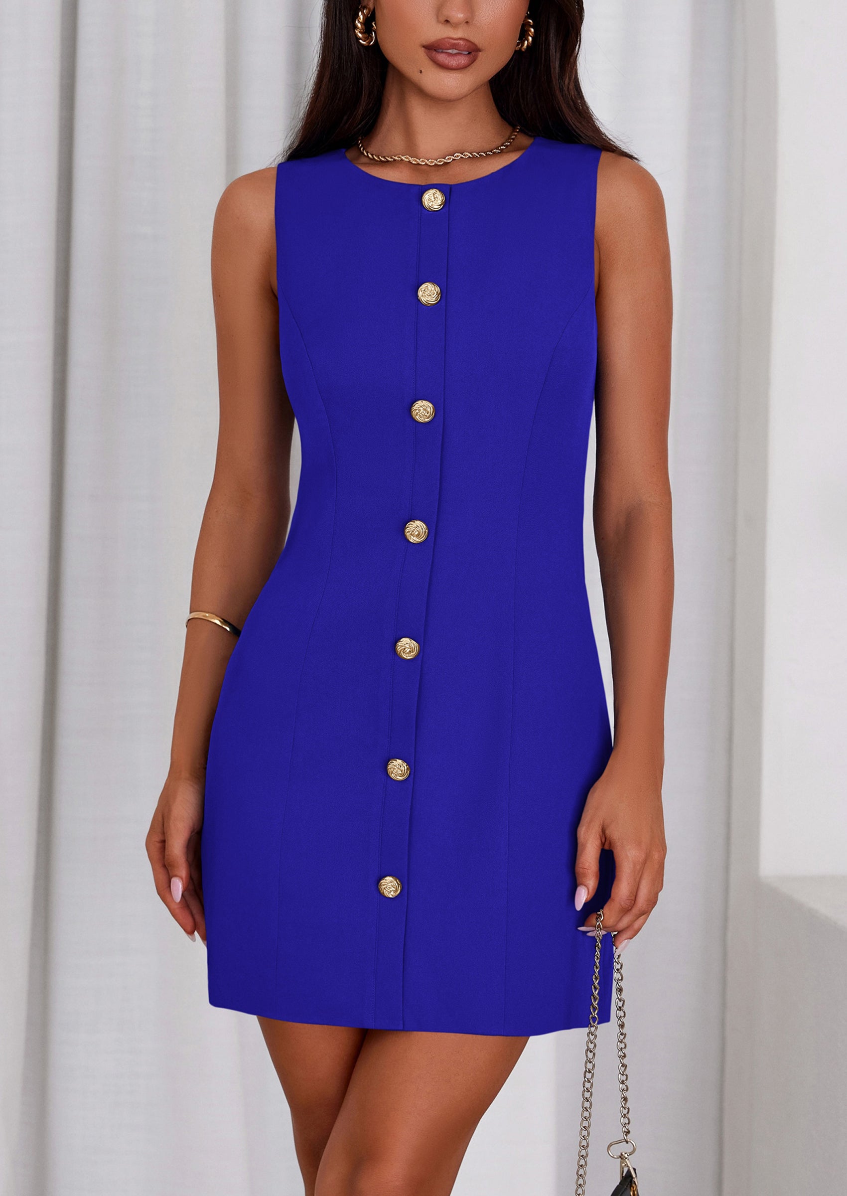 PRETTYGARDEN Work Dresses for Women Spring Business Formal Short Dress Sleeveless Button Down Elegant Office Outfits