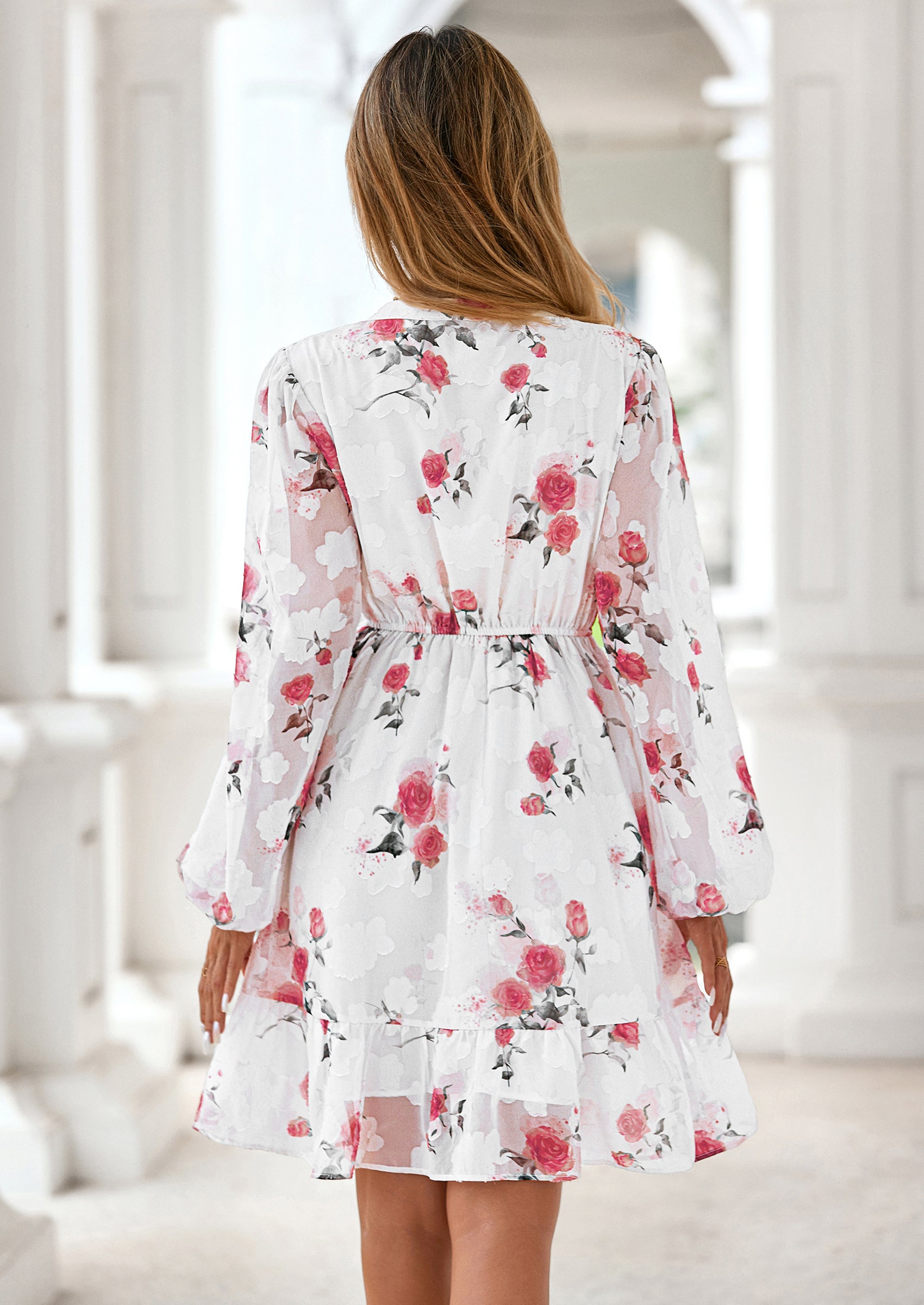 PRETTYGARDEN Women's Fall Boho Dresses Floral Long Sleeve V Neck Mini Flowy Wedding Guest Dress Trendy Vacation Outfits