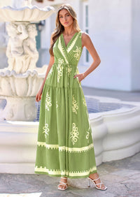 PRETTYGARDEN Womens Floral Maxi Dress Sleeveless Vneck Belt Ruffle Long Dresses Boho Summer Beach Vacation Clothes