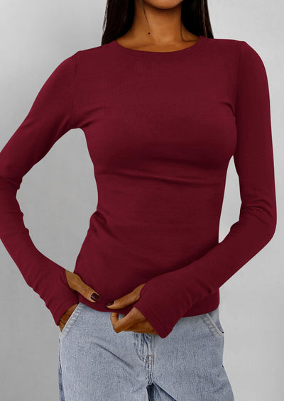 BTFBM Women's Casual Tops Spring Fall Outfits Long Sleeve Shirt Crewneck Workout Stretchy Slim Fit Going Out Top