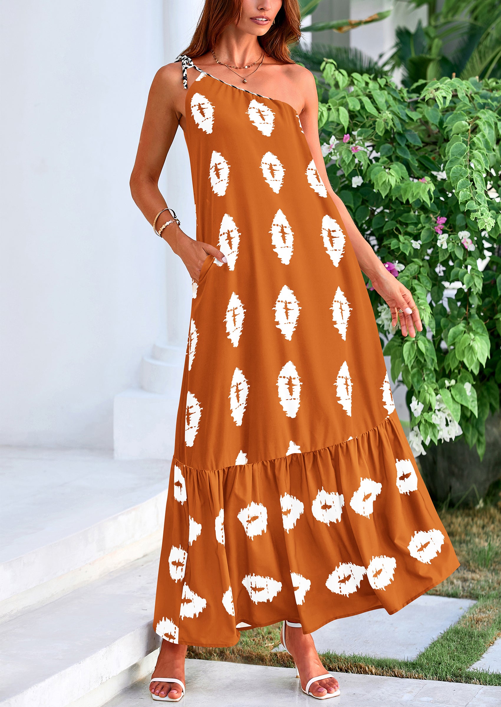 PRETTYGARDEN Women's Summer Maxi Dresses One Shoulder Printed Flowy Boho Beach Vacation Long Sundress