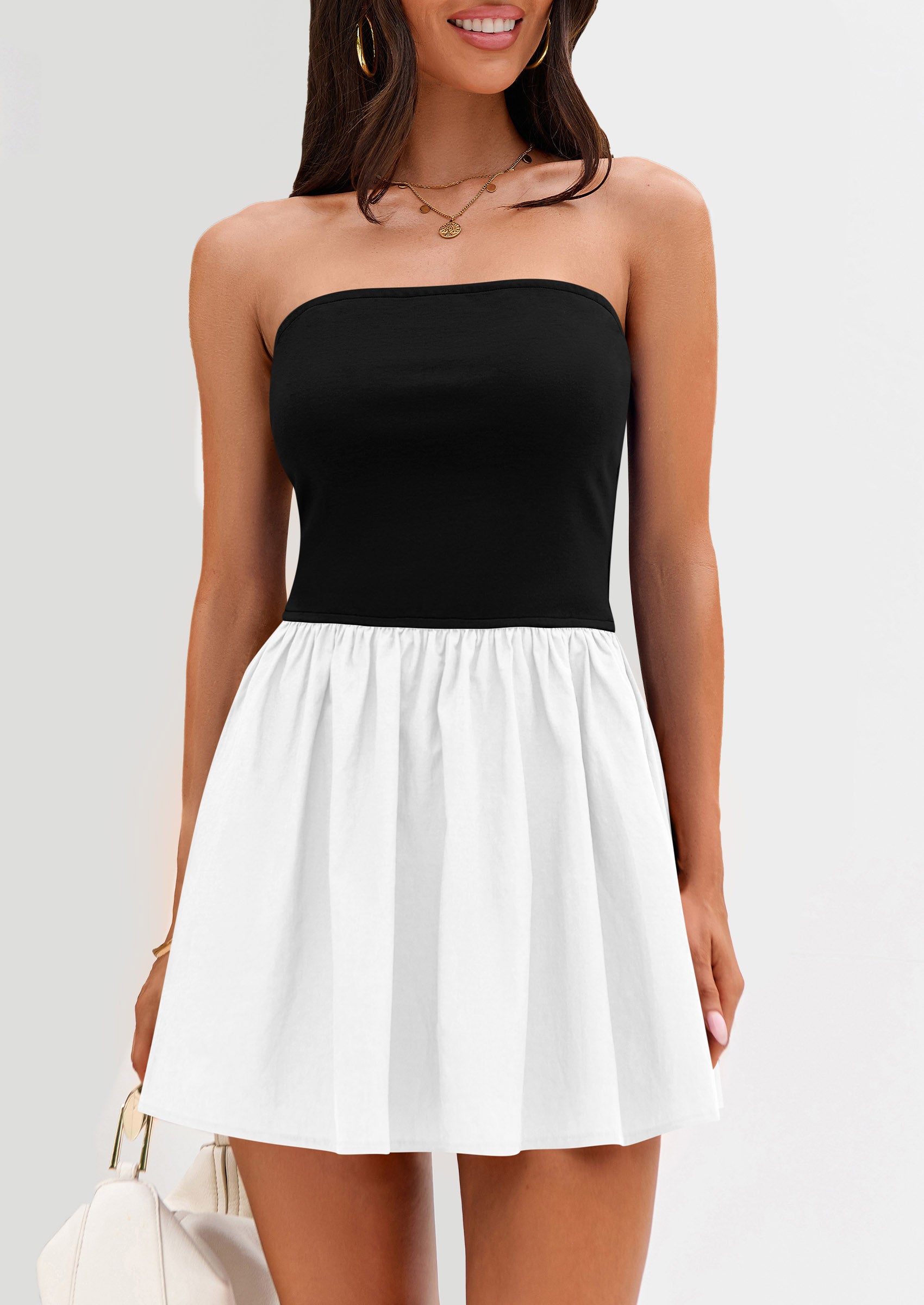 Strapless Casual Tube Top Ruffle A Line Patchwork Mini Dresses Mini Party Dresses