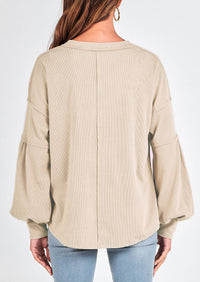 BTFBM Women's Ribbed Long Sleeve Tops Summer Spring Pullover Knit Casual V Neck Blouses Trendy Loose Fit Tunic Top