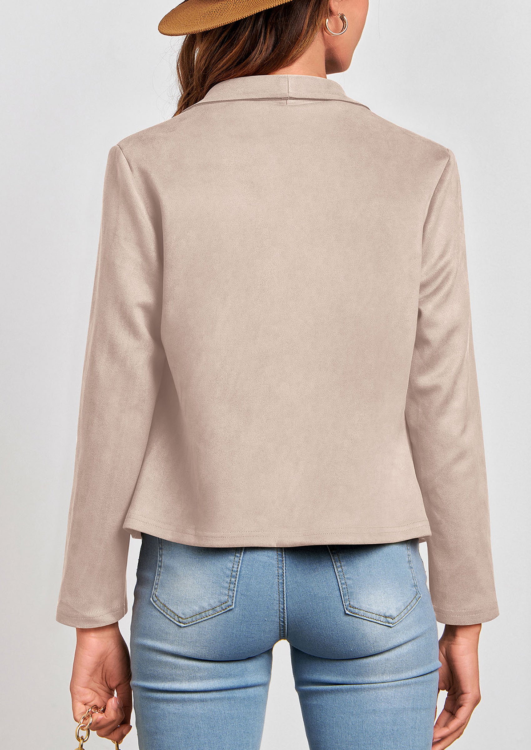 PRETTYGARDEN Women's Faux Suede Jackets Fashion Fall Clothes Long Sleeve Open Front Cropped Coat Outwear