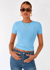 PRETTYGARDEN Women Summer Crew Neck Short Sleeve Tops Ribbed Knit Slim Fit Fashion Basic Tee Shirts Casual Going Out Top PRETTYGARDEN