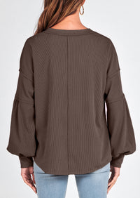 BTFBM Women's Ribbed Long Sleeve Tops Summer Spring Pullover Knit Casual V Neck Blouses Trendy Loose Fit Tunic Top