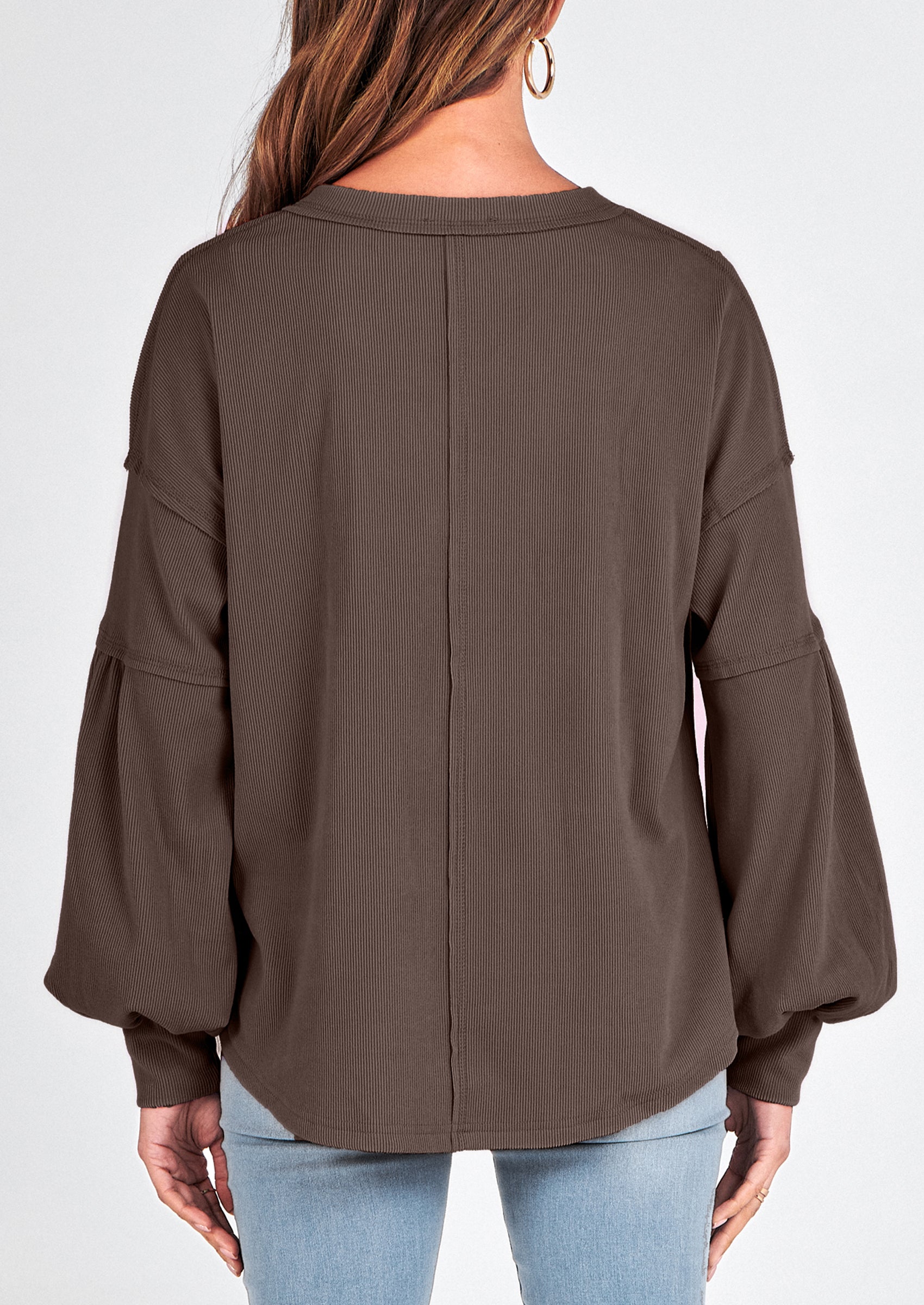 BTFBM Women's Ribbed Long Sleeve Tops Summer Spring Pullover Knit Casual V Neck Blouses Trendy Loose Fit Tunic Top