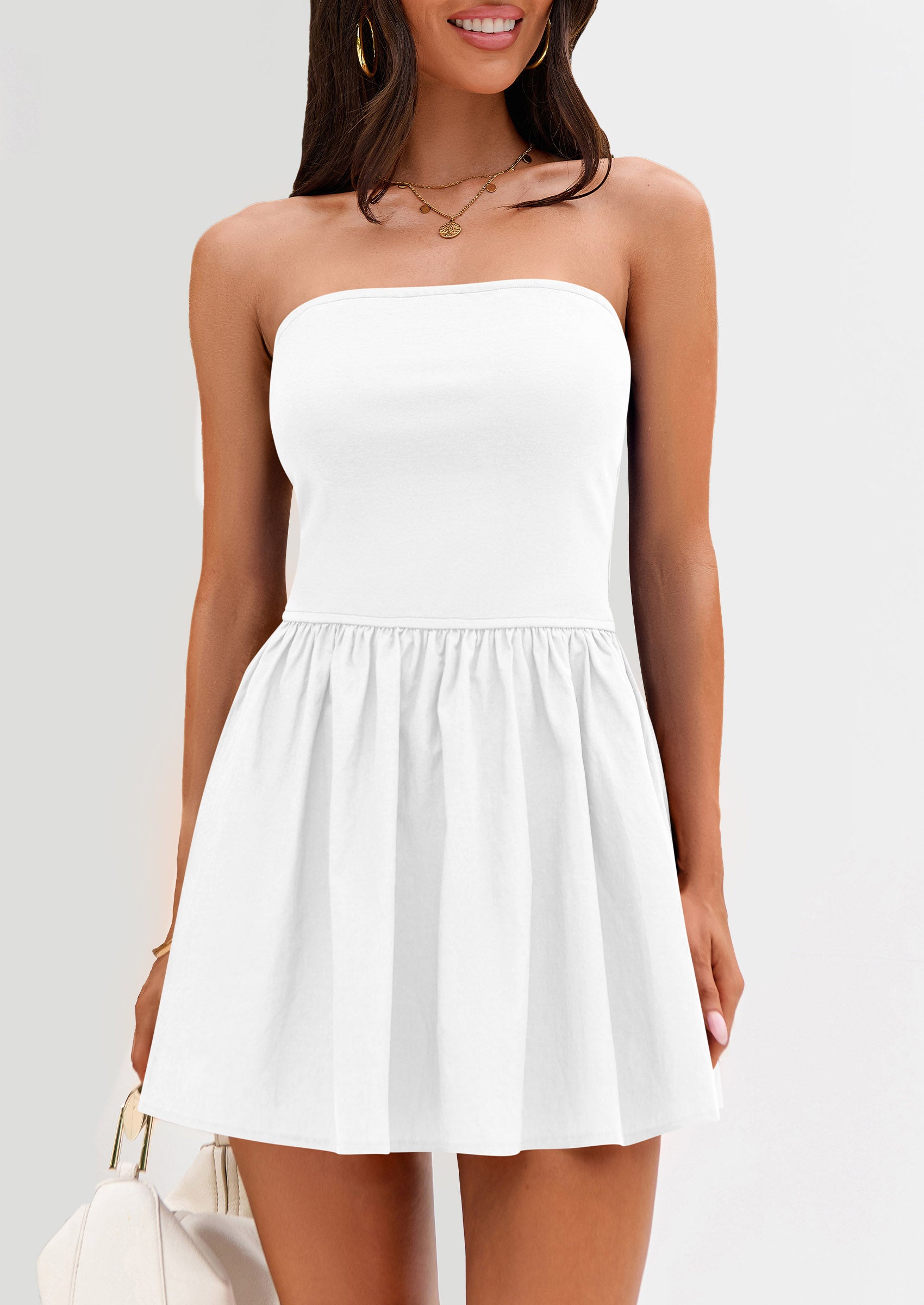 Strapless Casual Tube Top Ruffle A Line Patchwork Mini Dresses Mini Party Dresses