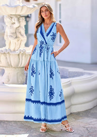 PRETTYGARDEN Womens Floral Maxi Dress Sleeveless Vneck Belt Ruffle Long Dresses Boho Summer Beach Vacation Clothes