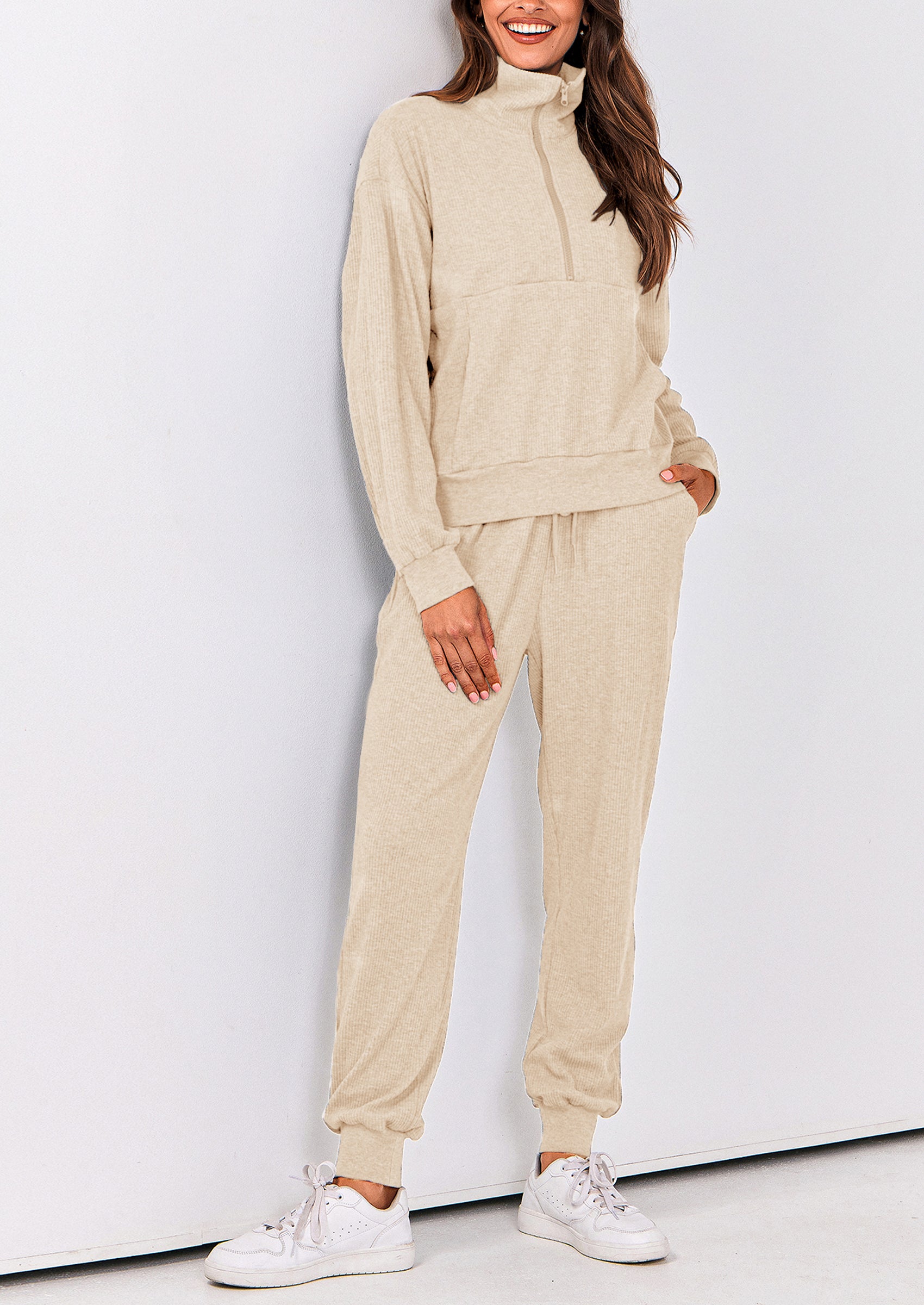 PRETTYGARDEN Women's Fall 2 Piece Lounge Sets Zip Up Sweatshirt Jogger Pants Sweat Track Suits Travel Outfit Winter Clothing