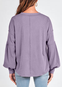 BTFBM Women's Ribbed Long Sleeve Tops Summer Spring Pullover Knit Casual V Neck Blouses Trendy Loose Fit Tunic Top