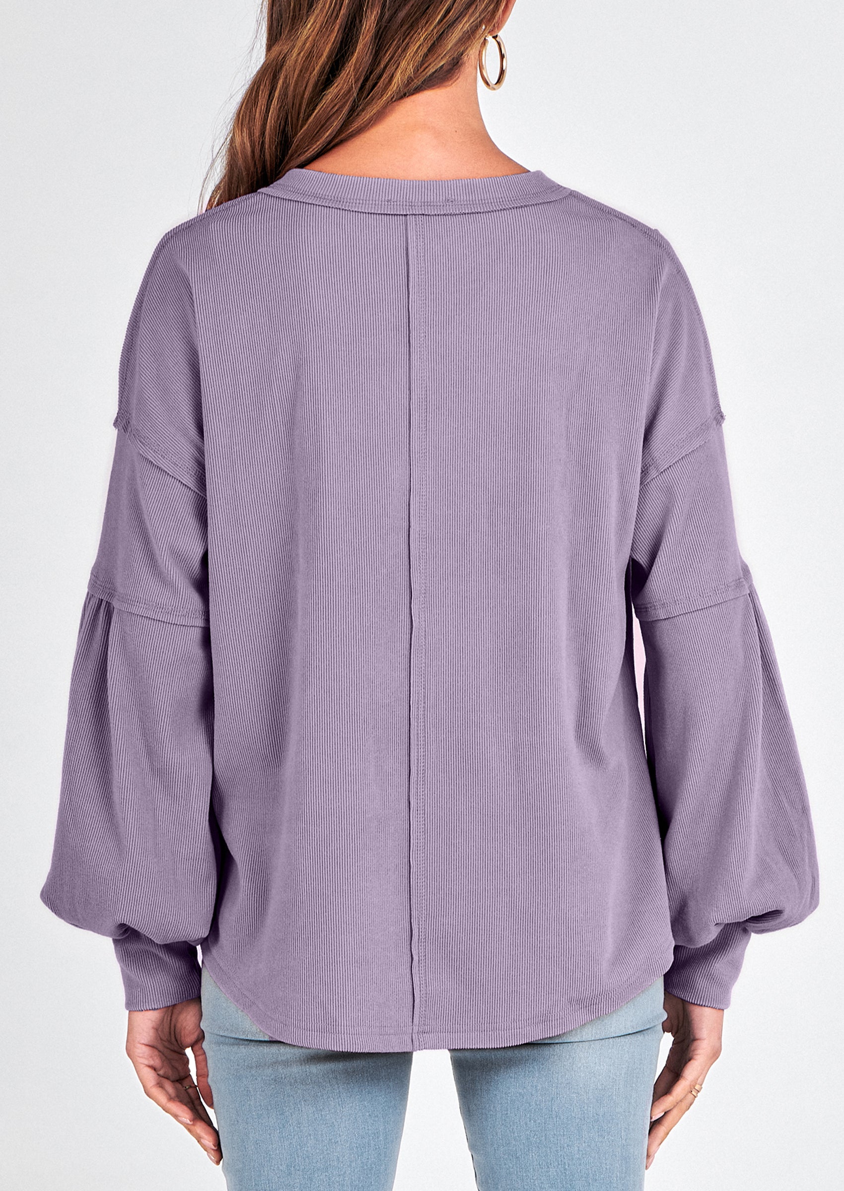 BTFBM Women's Ribbed Long Sleeve Tops Summer Spring Pullover Knit Casual V Neck Blouses Trendy Loose Fit Tunic Top