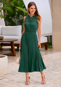 PRETTYGARDEN Women's Midi Summer Dresses Casual V Neck Swiss Dot Ruffle Sleeveless A Line Beach Sun Dress