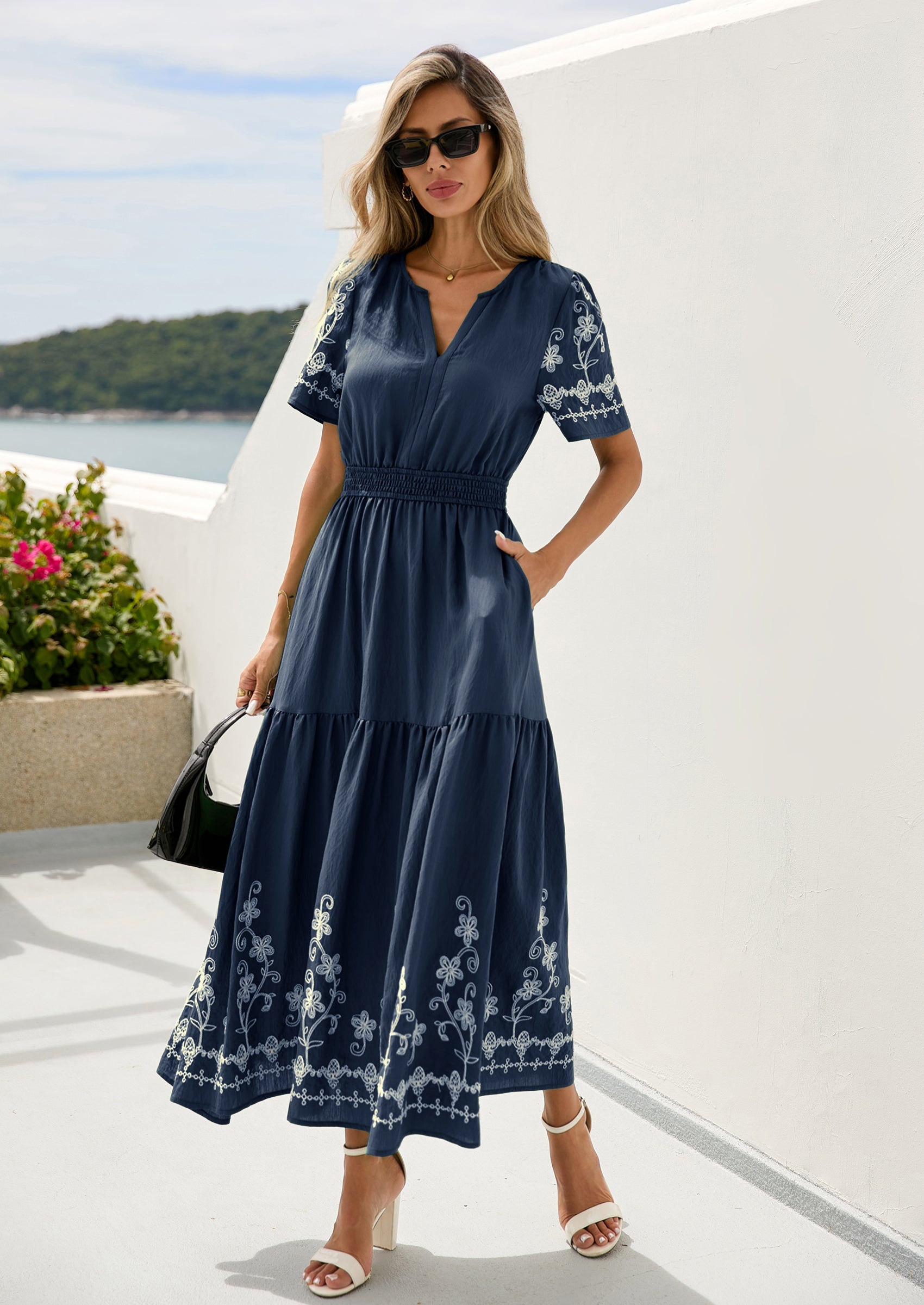 PRETTYGARDEN Women's Summer Boho Maxi Dress Spring Floral Short Sleeve