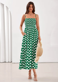 PRETTYGARDEN Womens Summer Dresses Spring Sleeveless Spaghetti Straps Casual Midi Dress Polka Dot Smocked Beach Sundress PRETTYGARDEN