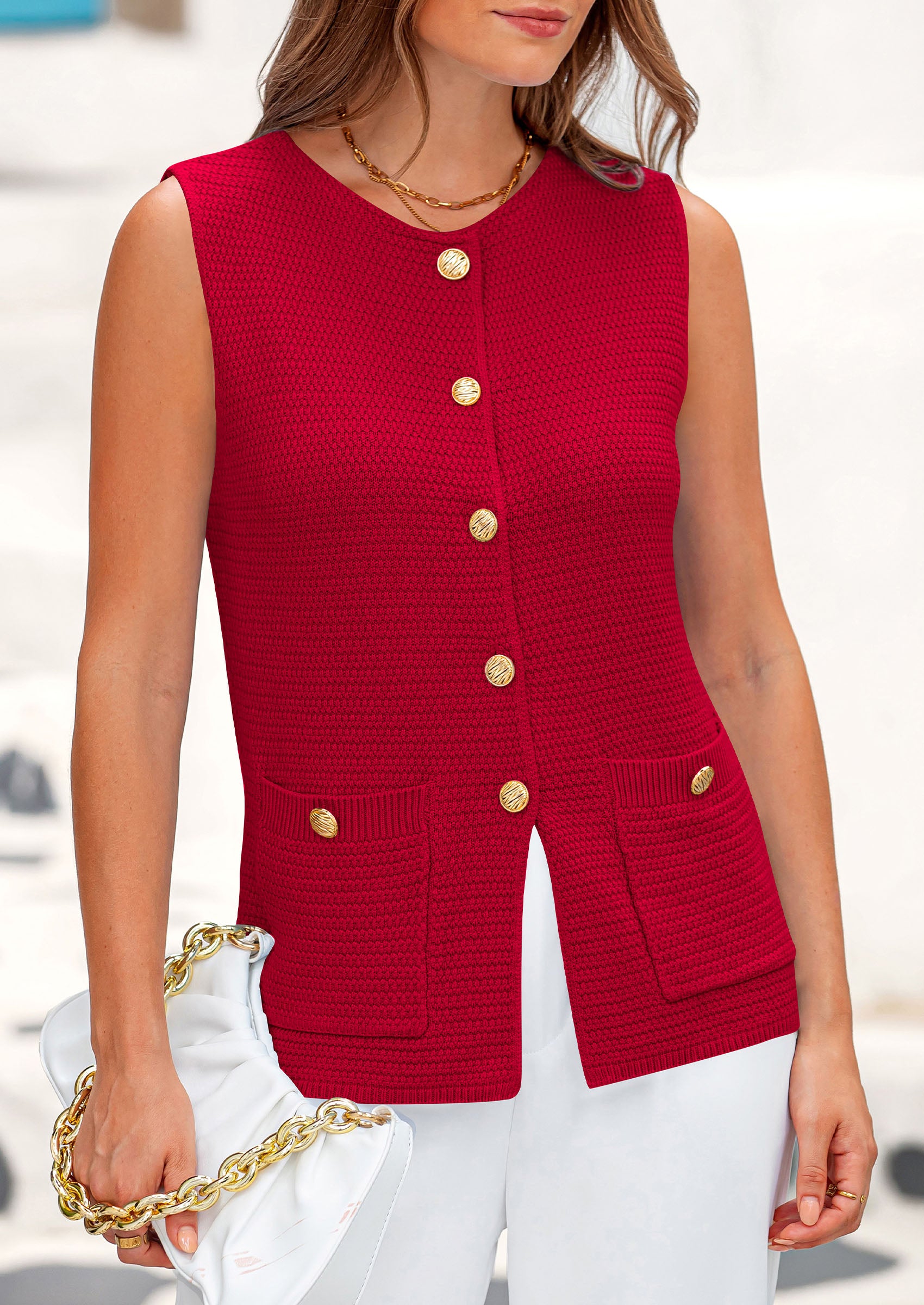 PRETTYGARDEN Women's Knit Sweater Vest Summer Sleeveless Button Down Tank Tops Trendy Business Casual Outfits