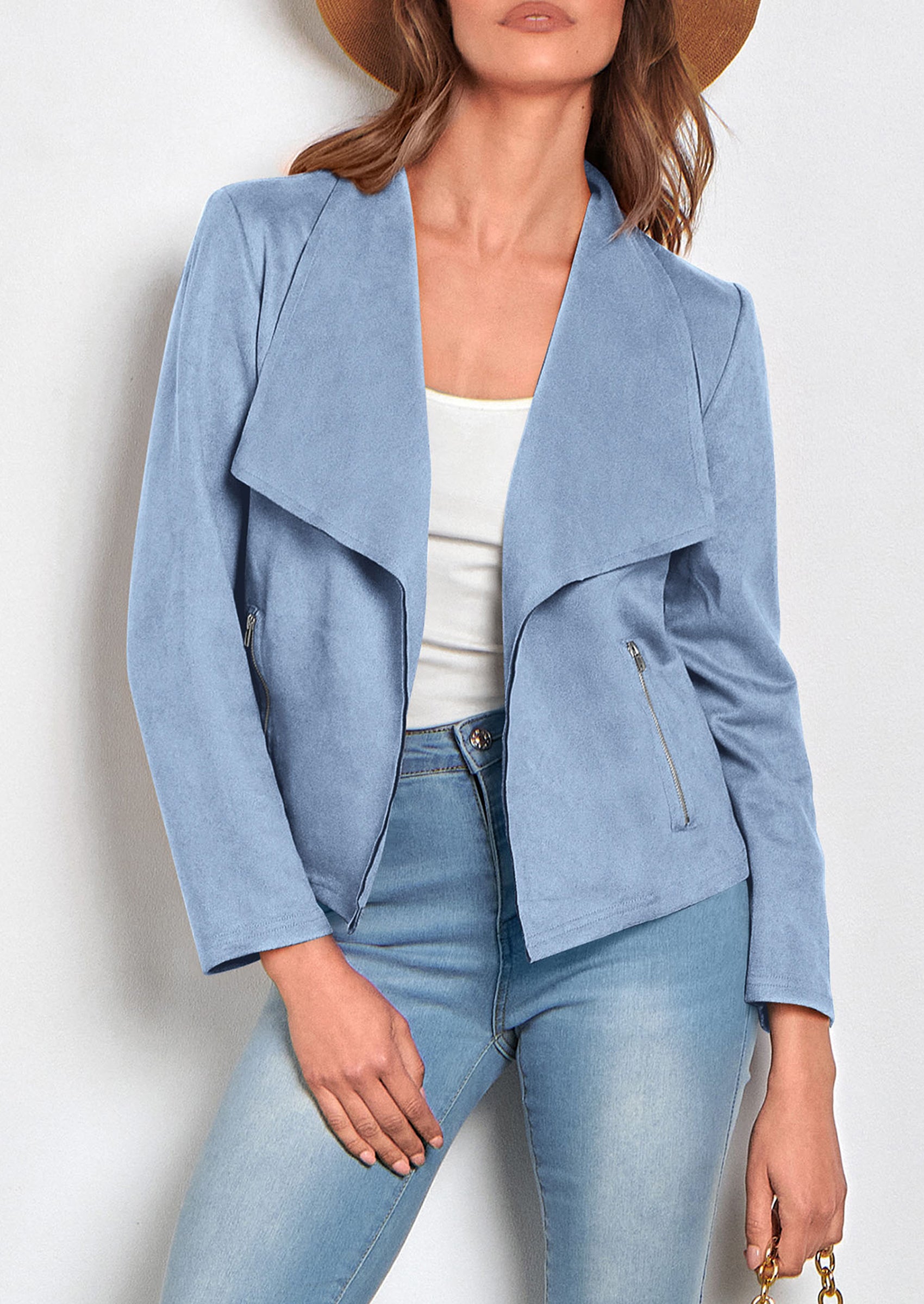 PRETTYGARDEN Women's Faux Suede Jackets Fashion Fall Clothes Long Sleeve Open Front Cropped Coat Outwear