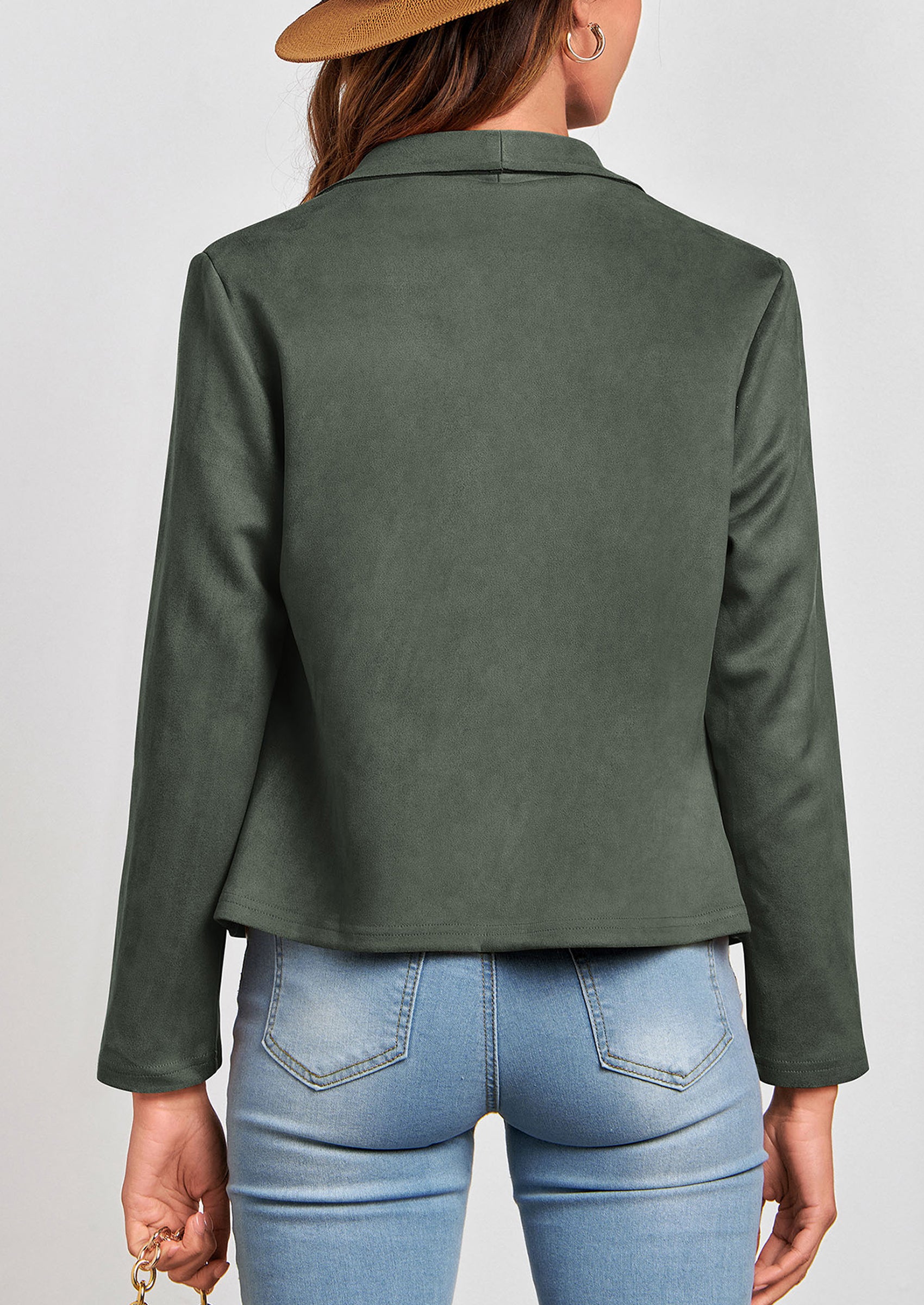 PRETTYGARDEN Women's Faux Suede Jackets Fashion Fall Clothes Long Sleeve Open Front Cropped Coat Outwear