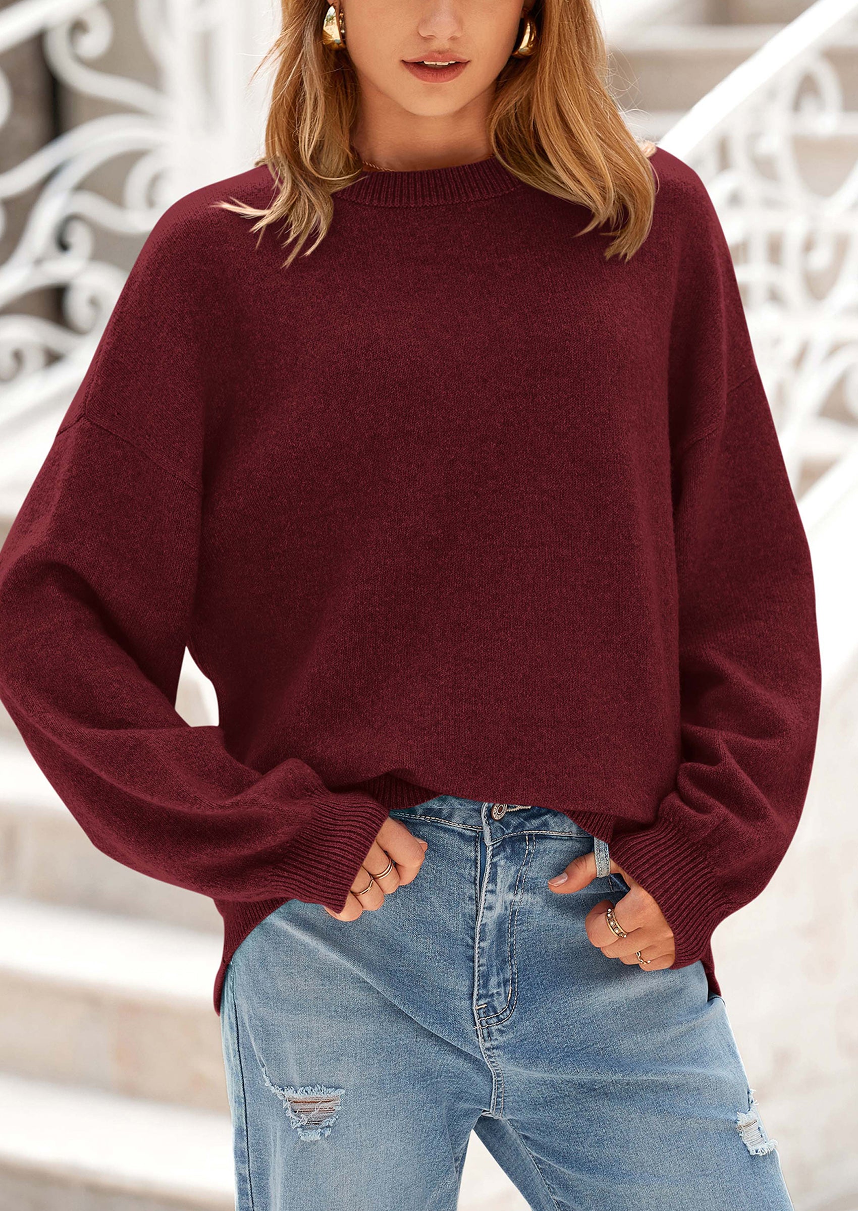 PRETTYGARDEN Women's Fall Sweaters Casual Crew Neck Long Sleeve Pullover Tops Ribbed Knit Loose Fit Winter Clothes