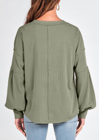 BTFBM Women's Ribbed Long Sleeve Tops Summer Spring Pullover Knit Casual V Neck Blouses Trendy Loose Fit Tunic Top