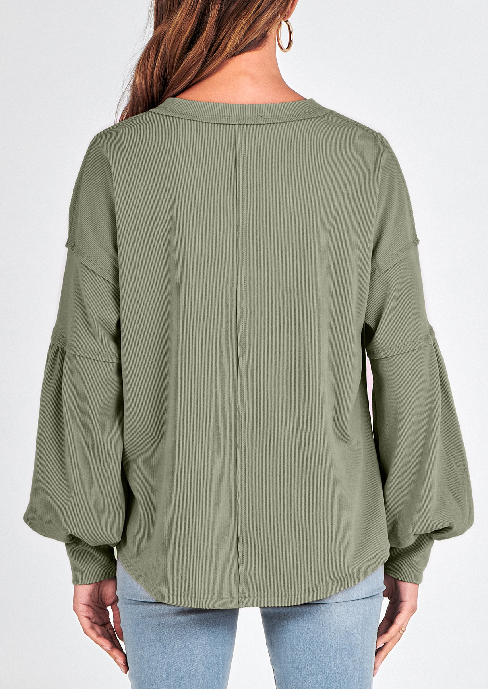 BTFBM Women's Ribbed Long Sleeve Tops Summer Spring Pullover Knit Casual V Neck Blouses Trendy Loose Fit Tunic Top