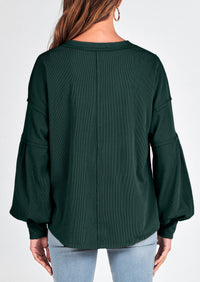 BTFBM Women's Ribbed Long Sleeve Tops Summer Spring Pullover Knit Casual V Neck Blouses Trendy Loose Fit Tunic Top