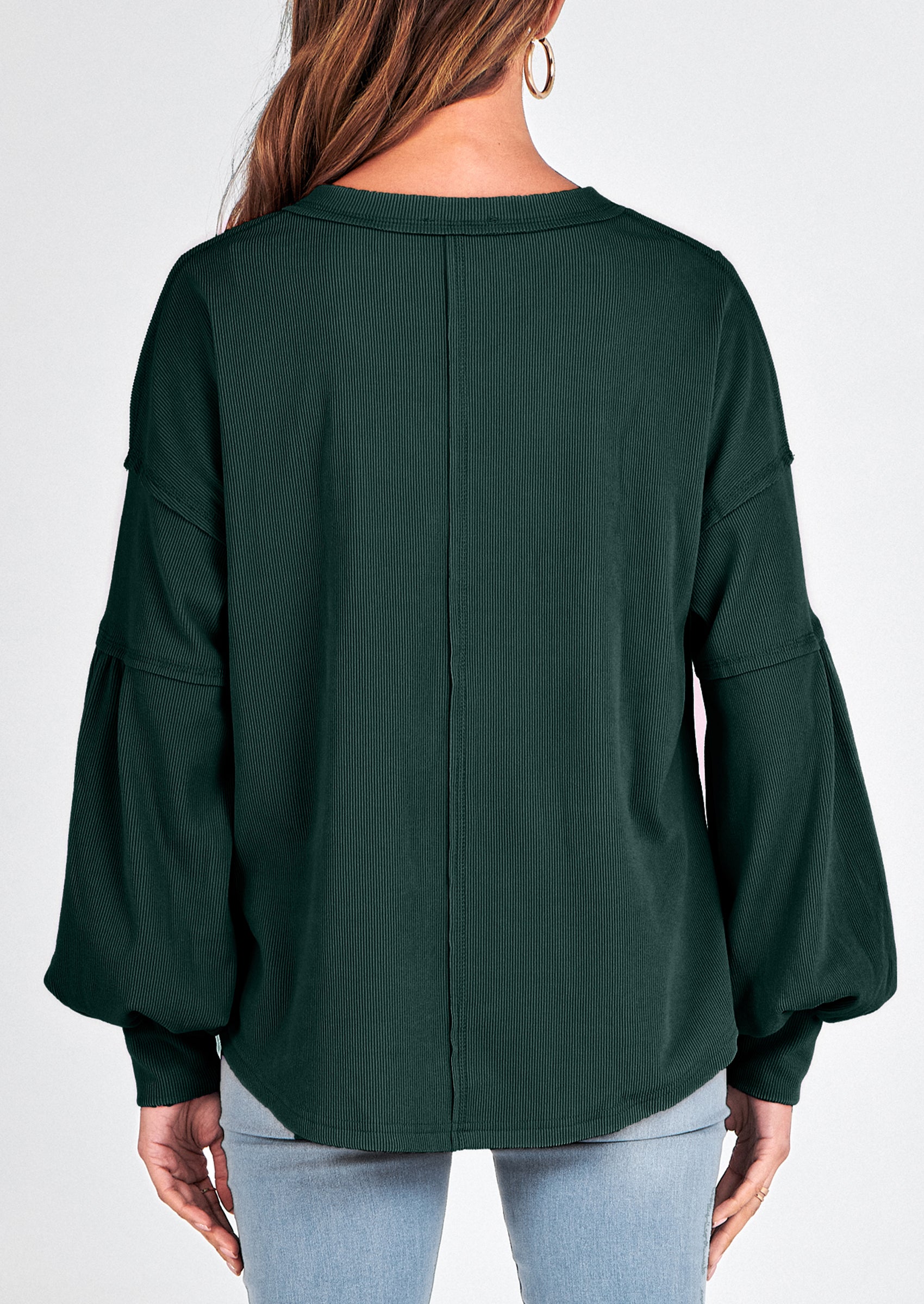 BTFBM Women's Ribbed Long Sleeve Tops Summer Spring Pullover Knit Casual V Neck Blouses Trendy Loose Fit Tunic Top