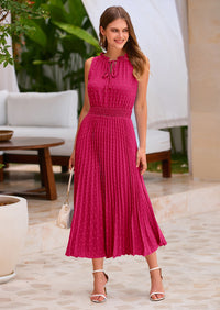 PRETTYGARDEN Women's Midi Summer Dresses Casual V Neck Swiss Dot Ruffle Sleeveless A Line Beach Sun Dress