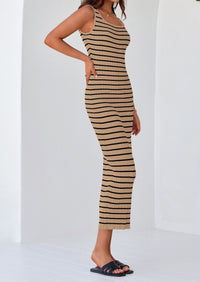 Womens Summer Tank Dress Casual Sleeveless Striped Ribbed Knit Long Dresses Beach Vacation Sundress