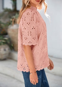 PRETTYGARDEN Womens Summer Tops Trendy Short Sleeve Eyelet Embroidered Dressy Casual Blouse Shirts