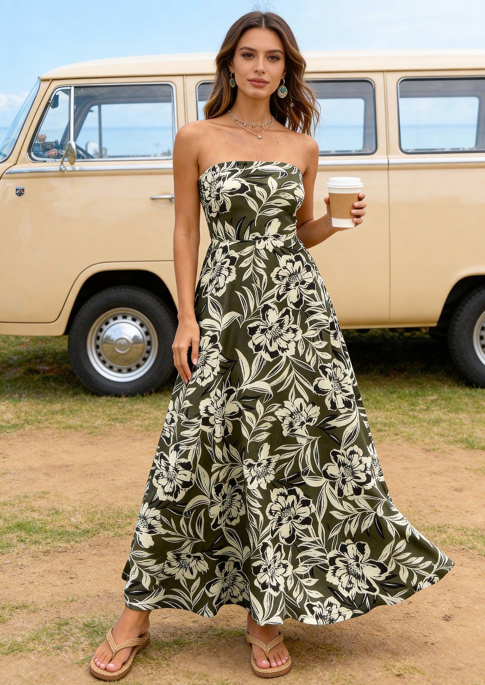 PRETTYGARDEN Sleeveless Floral Summer Maxi Dresses for Women Tube Top Flowy Long Dress Tropical Beach Vacation Clothes PRETTYGARDEN