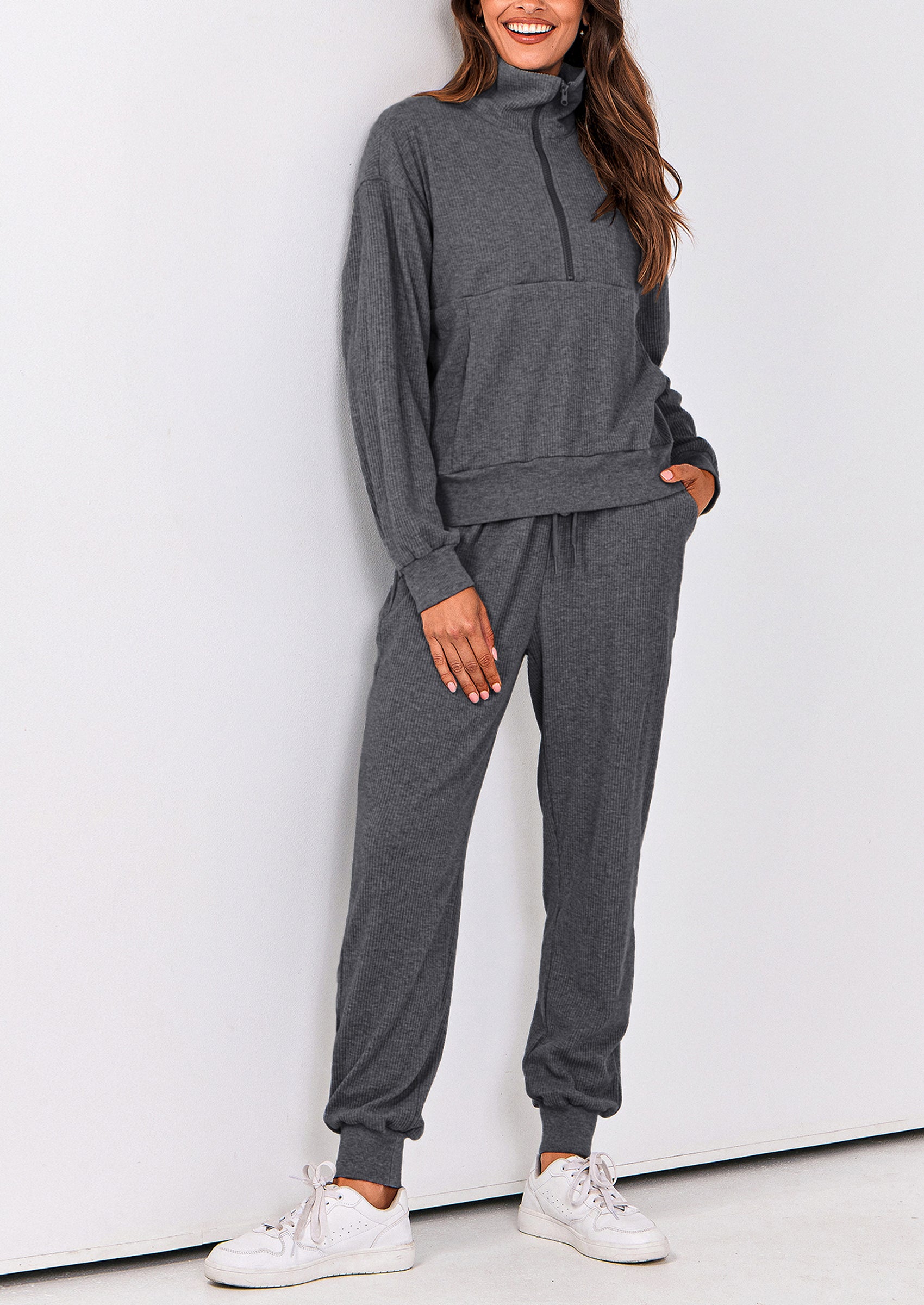 PRETTYGARDEN Women's Fall 2 Piece Lounge Sets Zip Up Sweatshirt Jogger Pants Sweat Track Suits Travel Outfit Winter Clothing