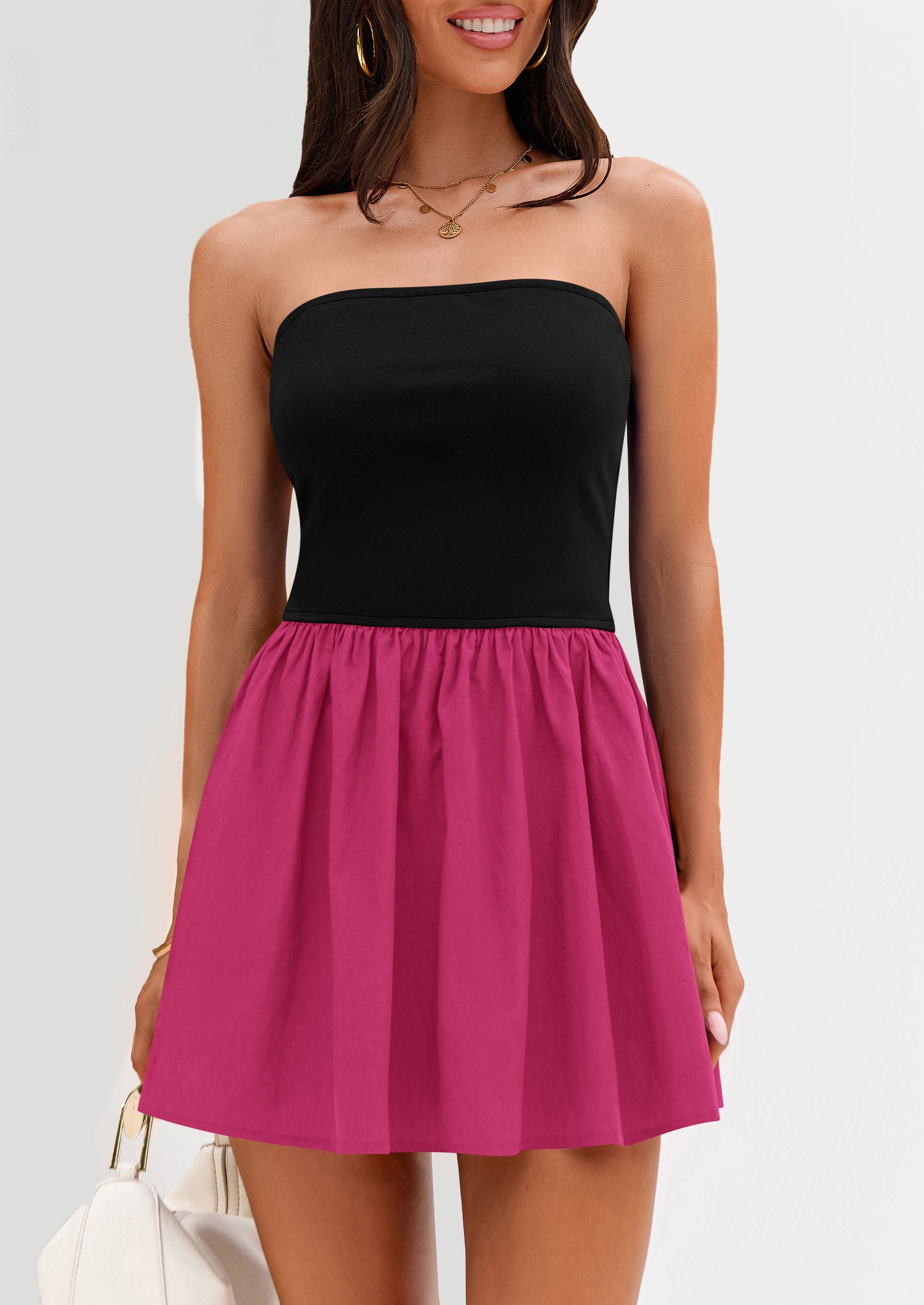 Strapless Casual Tube Top Ruffle A Line Patchwork Mini Dresses Mini Party Dresses