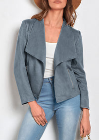 PRETTYGARDEN Women's Faux Suede Jackets Fashion Fall Clothes Long Sleeve Open Front Cropped Coat Outwear